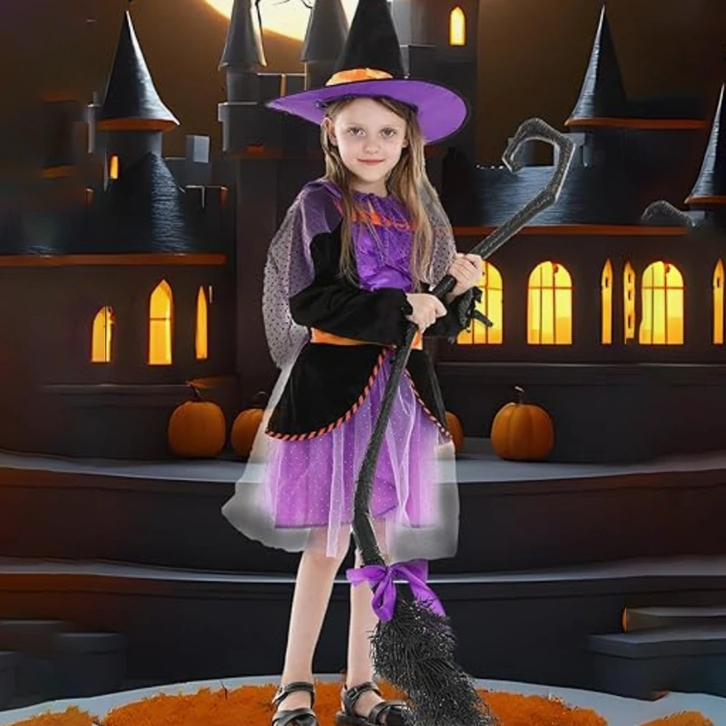 Halloween Photoshoot Purple Sparkly Kids Witch Dress